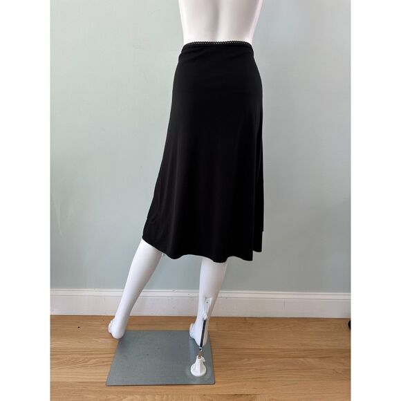 90s Vintage Black Asymmetrical Ruffle Hem Midi Skirt Elegant Feminine size Large - Picture 3 of 7